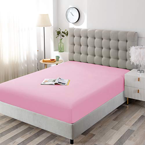 Sfoothome Mattress Sheet Full Size with Deep Pockets - Soft and Comfortable Microfiber - Fade Wrinkle Resistant, Pink Fitted Sheets Sfoothome