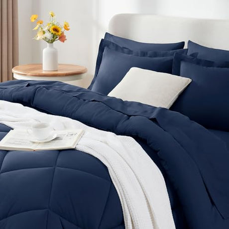 CozyLux King Size Comforter Set Navy Blue - 7 Pieces Bed in a Bag King, Luxury Soft Bed Set for All Seasons, Bedding Set with Down Alternative Comforter, Sheets, Pillowcases & Shams CozyLux