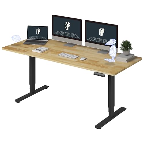 FlexiSpot E6 Solid Wood 3-Stage Dual Motor 71 x 30 Electric Standing Desk, Holds 220 lbs, Adjustable Height w/ Memory Presets, Butcher Block Rubberwood Desktop & Black Frame, Ships in 2 Boxes FLEXISPOT