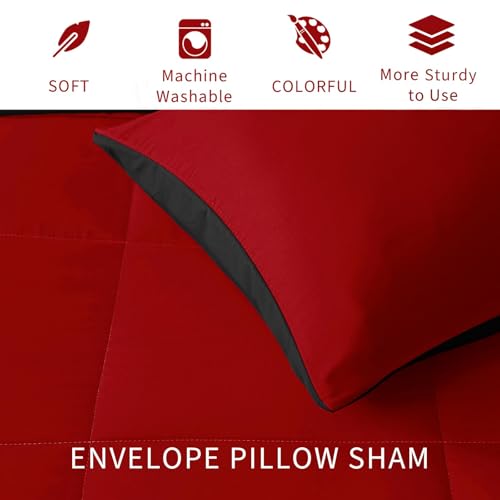 Exclusivo Mezcla Lightweight Reversible Twin Size Comforter Set, Down Alternative Comforter with 1 Pillow Sham, Twin Size Bedding Set for All Seasons, Red/Black Exclusivo Mezcla