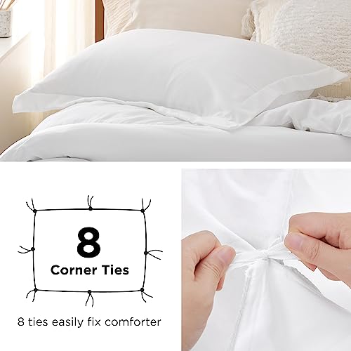 Bedsure Duvet Cover Twin/Twin XL Size - Soft Double Brushed Bedding Set for Kids & Adults, Zipper Closure, 2 Pieces, Includes 1 Duvet Cover (68"x90") & 1 Pillow Sham, NO Comforter, White Bedsure
