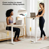Muvai Overbed Bedside Table with Hidden Casters,30 Inches Adjustable Height Pneumatic Mobile Laptop Standing Desk, Rolling Computer Table for Home & Hospital Use ，Light Rustic Brown 30" W x 17.7" D Muvai
