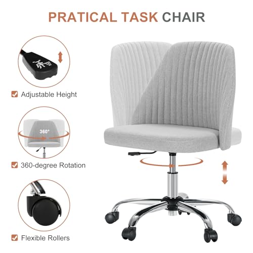 DUMOS Office Chair, Comfy Desk Chair Rolling Vanity Swivel Task Chairs with Wheels, Wide Seating Armless Height Adjustable Computer Chairs for Home,Bedroom,Student,Adults, Classic Grey DUMOS