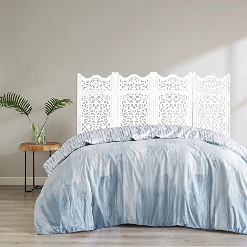 Room Divider Wood Screen Panel – Antique White, 4-Panel Folding 64"x48", Hand-Carved, Reversible Privacy Partition, Decorative & Functional Portable Room Divider for Home or Office The Wooden Town
