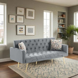 Trygoal Futon Sofa Bed, Convertible Futon Couch with Adjustable Backrest, 68.31” Folding Sofa Bed with 2 Pillows & Metal Legs, Sleeper Loveseat with Armrest for Home Office, Dark Gray Trygoal
