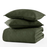 WDCOZY 100% Cotton Queen Size Quilt Set - Olive Green Pre-Washed Soft Lightweight Modern Bedspread, Farmhouse Country Rustic Coverlet, Textured Like Linen, Shabby Chic Gauze Bedding, 3 Pieces WDCOZY