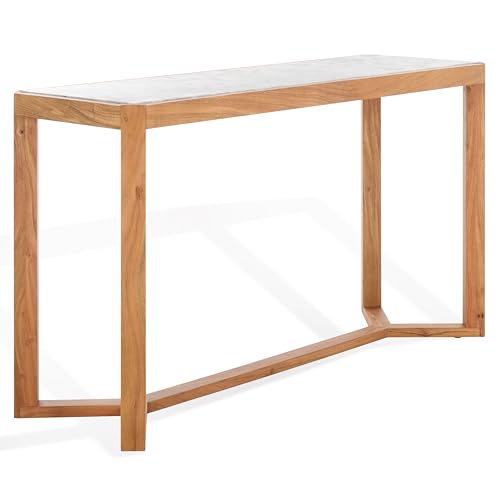 SAFAVIEH Couture Collection - Bernardi Natural & White Marble Top Console Table with Solid Wood Base, Modern Accent Entryway Table (SFV9745A) SAFAVIEH