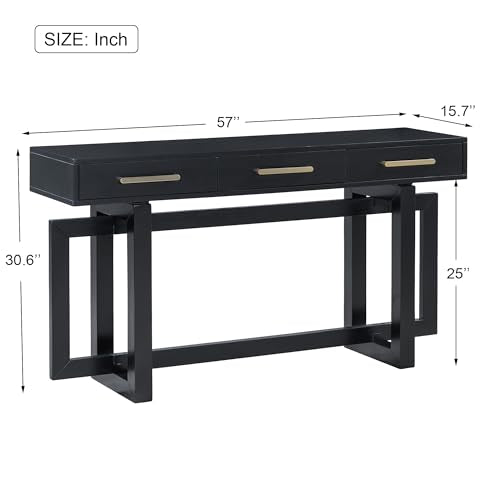 Contemporary Modern Entryway Console Table 57-Inch Extra Long Entry Sofa Table with Storage Drawers for Living Room Hallway, Black Amposei