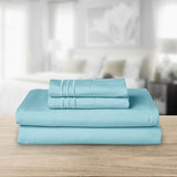 Elegant Comfort Luxurious 1500 Premium Hotel Quality Microfiber Three Line Embroidered Softest 4-Piece Bed Sheet Set, Wrinkle and Fade Resistant, King, Aqua Blue