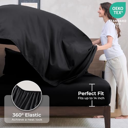 HEVUMYI Black Queen Comforter Set - 7-Piece All Season Bed in a Bag Queen, Ultra Soft Bedding Set with Comforter, Flat Sheet, Fitted Sheet, Pillowcases, Pillow Shams, Black HEVUMYI