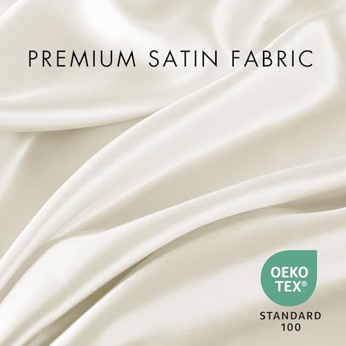 Madison Park Essentials Satin Sheet Set Luxury and Silky with Natural Sheen, Elastic 14" Pocket fits up to 16" Mattress, All Around Elastic - Year-Round Bedding, Full, Ivory, 6 Piece Madison Park
