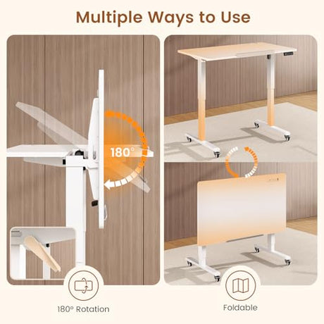 SEDETA 47 x 24 Inches Electric Standing Desk, 180° Tiltable Mobile Rising Computer Desk Height Adjustable with Wheels for Drawing/Writing/Gaming/Study/Home Office/Small Space, White SEDETA