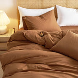 Wake In Cloud - Cotton Duvet Cover Set, Queen Size, Caramel Terracotta, 100% Washed Cotton, Linen Like Textured, Breathable Percale Durable Comfy Farmhouse Neutral Bedding Set, 3 Pieces Wake In Cloud
