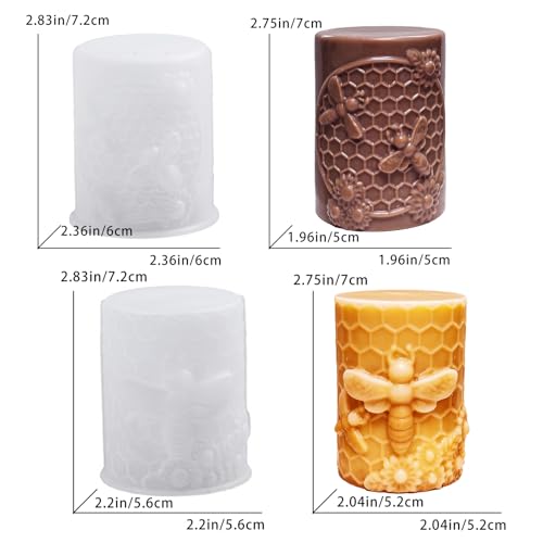 Wehous 2PCS Bee Candle Mold, Bee Honeycomb Flower Cylinder Silicone Molds for Resin Candle Soap Wax Beeswax, Unique Epoxy Casting Clay Art Craft Mould Kit DIY Home Decor