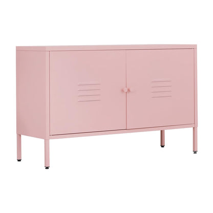 LINGZOE 2 Door Steel Storage Cabinet Pink TV Stand for Living Room,Metal Locker Storage Cabinet for Bedroom Balcony