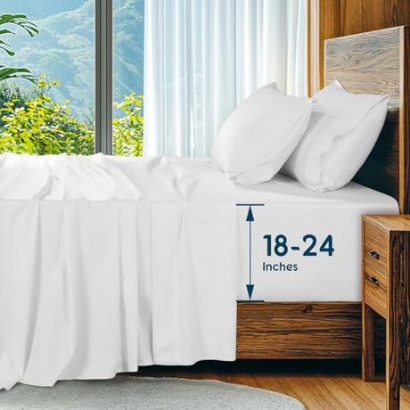 SONORO KATE 100% Egyptian Cotton Sheets Set, Extra Deep Pocket up to 18"-24",1000 High Thread Count, Soft & Breathable 5-Star Hotel Sateen Bed Sheets - 4 PC (White,King) SONORO KATE
