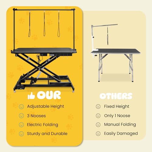 Innvello 49.2" Electric Grooming Table for Large Dogs, Foldable Hydraulic Height Adjustable Home Indoors with Overhead Grooming Arm, Clamps, Foot Control and 3 Nooses Suitable for Cat&Dog/Black Innvello