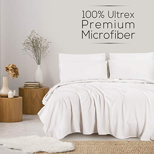 Mueller Ultratemp Full Size Bed Sheets Set, Super Soft 1800, 6 Piece Set, Deep Pocket up to 16", Transfers Heat, Breathes Better, Hypoallergenic, Wrinkle, White Mueller