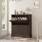 Garvee Shoe Cabinet with 2 Flip Drawers, Modern Narrow Wave Shoe Organizer with Adjustable Shelves, Wooden Freestanding Shoe Cabinet for Entryway, Living Room, Hallway, Walnut Garvee