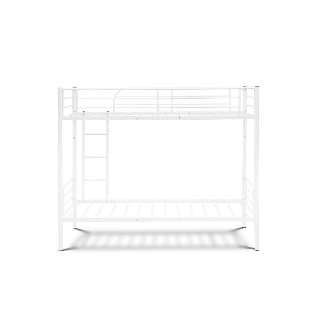 East West Furniture DAT0WHI Danbury Twin Bunk Bed - Two Separate Metal Beds and Ladder with Three Steps and Guard Rails - Twin Over Twin Bunk Bed - Powder Coating White Color East West Furniture