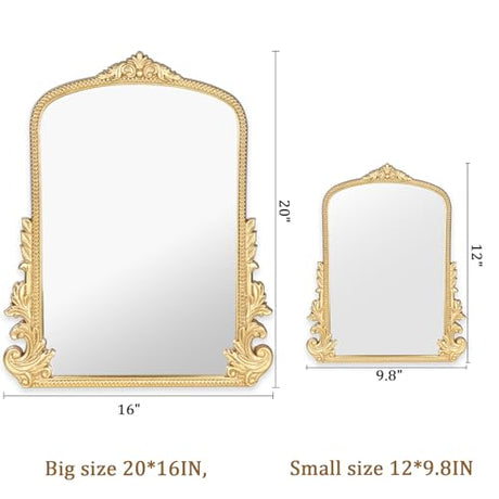 Vintage Makeup Mirror, Vanity Desk Mirror Antique Traditional Tabletop Mirror, Standing, Hang or Wall Mounted, Adjustable Dress-up Mirror, Gold Decor Mirror for Living Room,Bedroom (gold, 12*9.8 in) Willannals