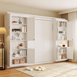 THINK 30 Full Size Murphy Bed with Dual 6-Tier Side Shelves&Dual Sliding Cabinet, Wooden Foldable Hidden Wall Bed with Large-Capacity Storage System, Space-Saving Murphy for Bedroom Study Home Office THINK 30