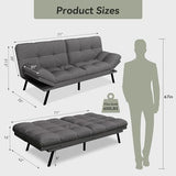 AMICLIBER Convertible Futon Sofa Bed,71" Memory Foam Futon Couch,Detachable Cushion,Adjustable Backrest & Armrest,Linen Modern Loveseat Sleeper Recliner for Living Room,Office,Apartment,Mist Grey AMICLIBER