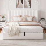 GalnFu Full Size Lift Up Storage Bed, Upholstered Velvet Platform Bed Frame with Wingback Headboard, Hydraulic System, Solid Wooden Slats Support, No Box Spring Needed, Easy Assembly, White GalnFu