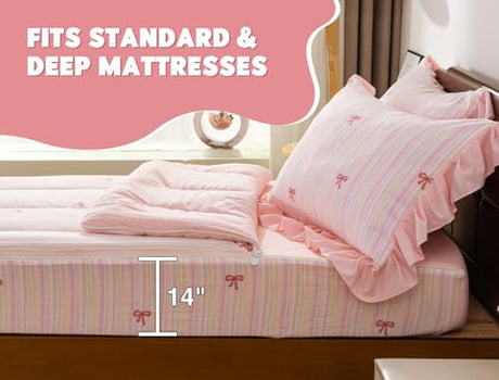 Meeting Story 3pcs Kids Comforter Set Twin Zipper Bedding Set for Girls,Bow Bedding Set Princess Comforter Set for Kid,All in one Zipper Bedding（Lightpink,Twin） Meeting Story