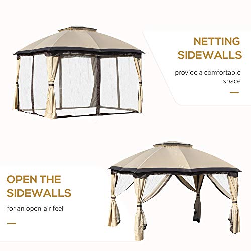 Outsunny 10' x 12' Outdoor Gazebo, Patio Gazebo Canopy Shelter w/Double Vented Roof, Zippered Mesh Sidewalls, Solid Steel Frame, Beige Outsunny