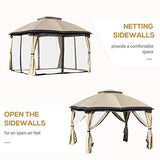 Outsunny 10' x 12' Outdoor Gazebo, Patio Gazebo Canopy Shelter w/Double Vented Roof, Zippered Mesh Sidewalls, Solid Steel Frame, Beige Outsunny