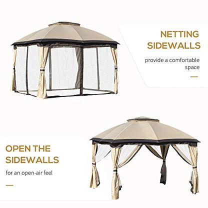 Outsunny 10' x 12' Outdoor Gazebo, Patio Gazebo Canopy Shelter w/Double Vented Roof, Zippered Mesh Sidewalls, Solid Steel Frame, Beige