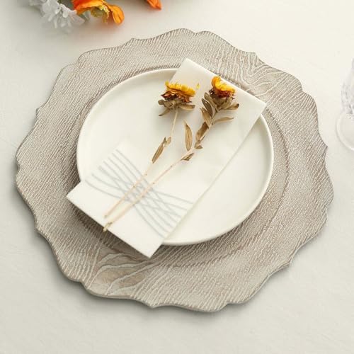 Efavormart 6 Pack | 13" Rustic White Wooden Textured Acrylic Charger Plates With Scalloped Rim Efavormart.com