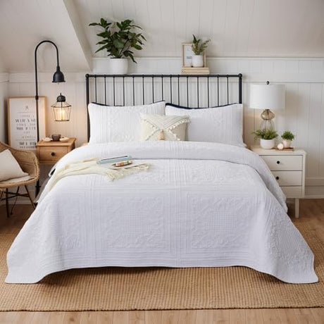 Brandream White Quilts Twin Size Cotton Bedspread Matelasse Bedding Coverlet Set 2-Piece Daybed Single Bed Spreads Brandream