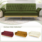 ACMEASE 2 Pieces Velvet Sofa Set with Adjustable Armrest and Backrest, 70” Convertible Futon Sofa Bed & Mordern Accent Chair with Ottoman for Living Room, Bedroom, Olive Green ACMEASE