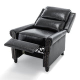 Pushback Recliner Chair, Faux Leather Wingback Recliner Chair, Upholstered Armchair Push Back Recliner with Wood Legs, Rivet Trim Single Sofa Accent Chair for Living Room, Bedroom, Black