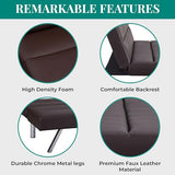 Naomi Home Futon Sofa Bed Faux Leather Futon Couch Modern Convertible Folding Sofa Bed Couch with Chrome Legs Reclining Mini Leather Small for Bedroom Living Room Espresso Naomi Home