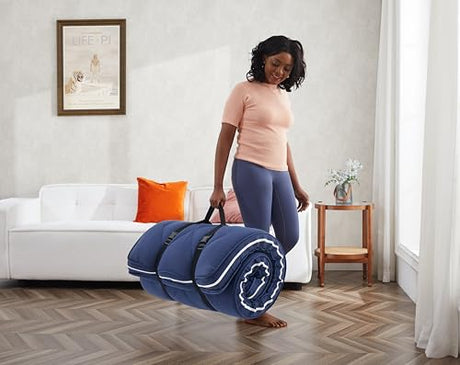 Jamdok 4Inch Floor Mattress,3 Layer Structure Cot Mattress Topper,Gel Memory Foam Futon Mattress,Removable Thickened Cover,Portable Roll Up Sleep Pad (Blue, 72X24) Jamdok
