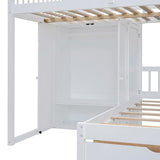 Ball & Cast Full Over Twin Bunk Bed with Safty Guardrail & Storage Stair,Wood Loft Bedframe W/Wardrobe & Drawers,Space-Saving Design,Easy Assembly,Versatile Furniture for Boy Girl Teen Bedroom,White Ball & Cast