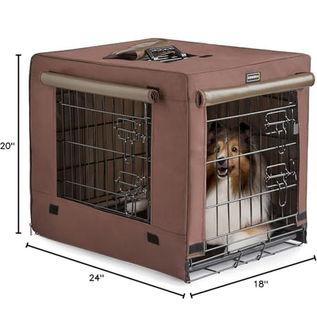 DONORO Dog Crates for Small Size Dogs Indoor Double Door Dog Kennels & Houses for Puppy and Cats, Collapsible Metal Contour Dog Cages (Brown, 24.0" L x 18.0" W x 20.0" H) DONORO