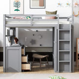 Harper & Bright Designs Twin Size Loft Bed with Desk and Storage Drawers, Wooden Kids Loft Bed Frame with Wardrobe, Grey Harper & Bright Designs