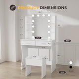 Otterease Vanity Desk with LED Lighted Mirror, Makeup Vanity with 3 Adjustable Lights, 2 Large Drawers and 4 Open Shelves, White Vanity with Storage Stool for Bedroom Otterease