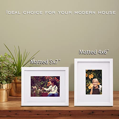 Egofine 8x10 Picture Frames Set of 4, Made of Solid Wood Covered by Plexiglass 4x6 and 5x7 with Mat or 8x10' without Mat, for Table Top Display and Wall Mounting Photo Frame White Egofine