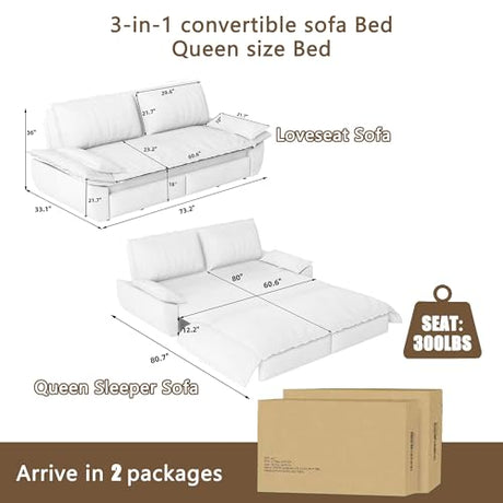 UPYOOE 70.1" Futon Sofa Bed Queen Size, Pull Out Bed, 3-in-1 Convertible Sleeper Sofa with 2 Soft Pillows, Modern Velvet Futon Couch for Living Room, Small Space, Apartment, Bedroom, Grey UPYOOE