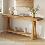 TRIBEWOOD 70.9-Inch Solid Wood Console Table for Entryway, Farmhouse Long Sofa Table with Shelves for Living Room, Hallway, Foyer, Easy Assembly TRIBEWOOD
