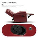 Olodumare Leather Recliner Chair with Adjustable Backrest, Modern Home Theater Seating with LED Light Strip for Living Room, Bedroom, Home Theater, RV(Wine Red)