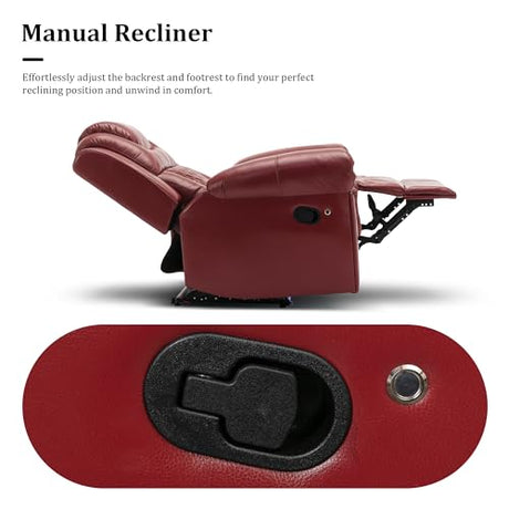 Olodumare Leather Recliner Chair with Adjustable Backrest, Modern Home Theater Seating with LED Light Strip for Living Room, Bedroom, Home Theater, RV(Wine Red) Olodumare
