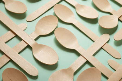 KingSeal Disposable Birch Wood Cutlery Spoons, Biodegradable and Earth Friendly, 6.25 Inch Length - 1 Pack of 100 pcs