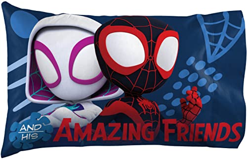 Jay Franco Kids Sheet Set with Fitted, Flat Sheets & Pillow Cover - Ultra-Soft Bedding with Pillowcase for Room Decor, White - Spidey & Friends, 4 Piece Full Jay Franco