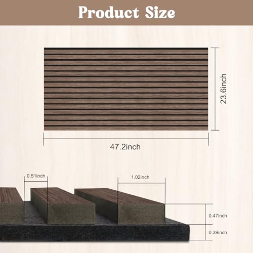 GZFDY 2-Piece Soundproof Wood Slat Wall Panels, 48" X 24" 3D Acoustic wall panel sound absorbing for Ceiling interior wall decor - Walnut GZFDY